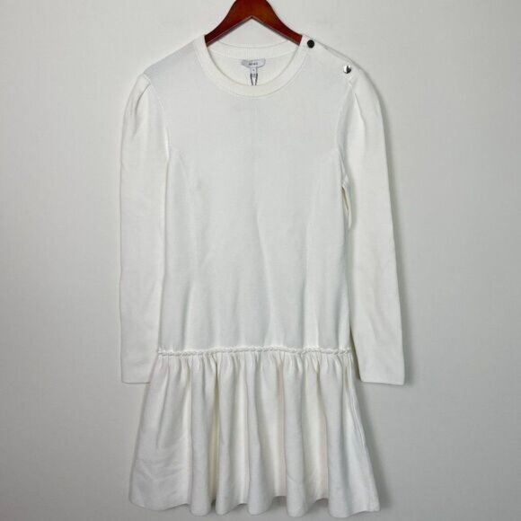 Reiss Charlotte Flippy Knitted Ruffle Hem Fit & Flare Mini Sweater Dress White L - Picture 3 of 15